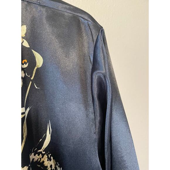 Whimsy Goth Boho Black Silky Floral Long Sleeve Bath Robe & Slip Mini Dress Sm - Picture 14 of 16